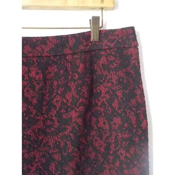 Michael Kors Red with Black Lace Pencil Skirt Classic Women size XL Stretch Zip - Picture 3 of 11